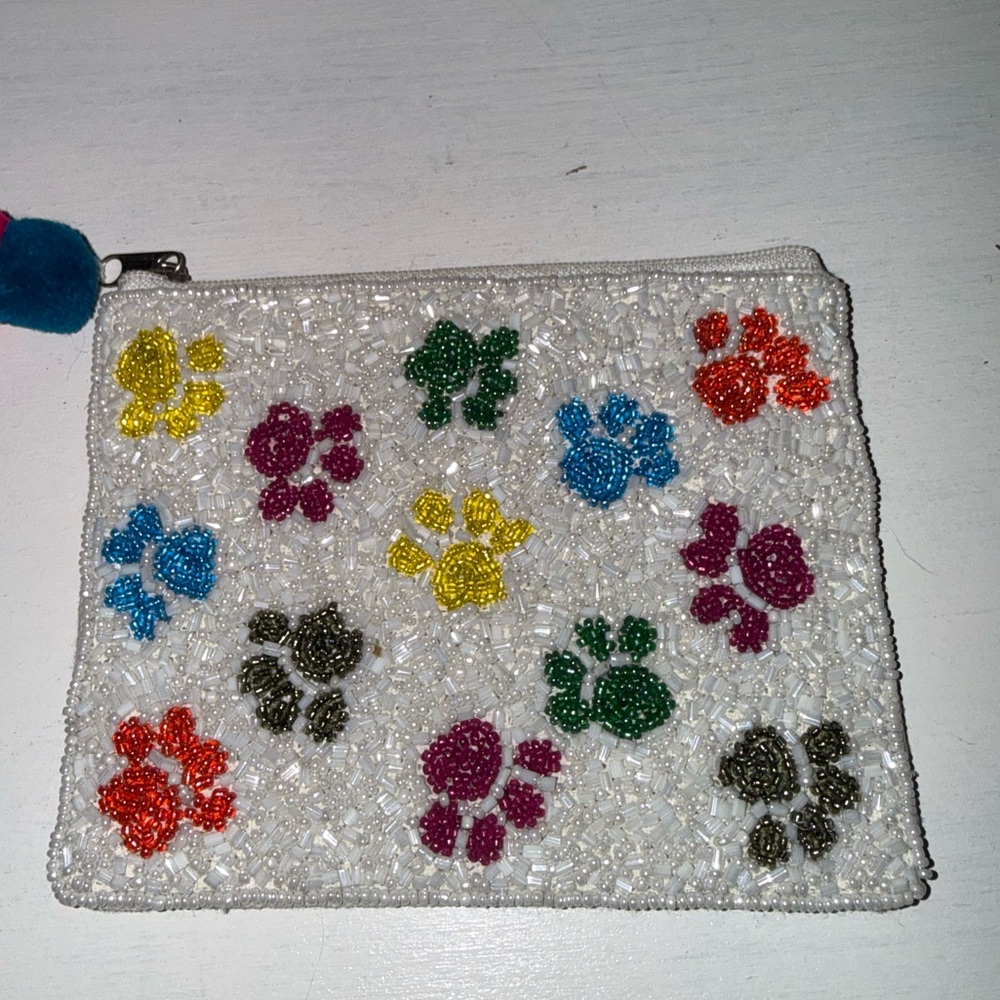 Beaded Paws Coin Purse, Seed Bead Coin Pouch